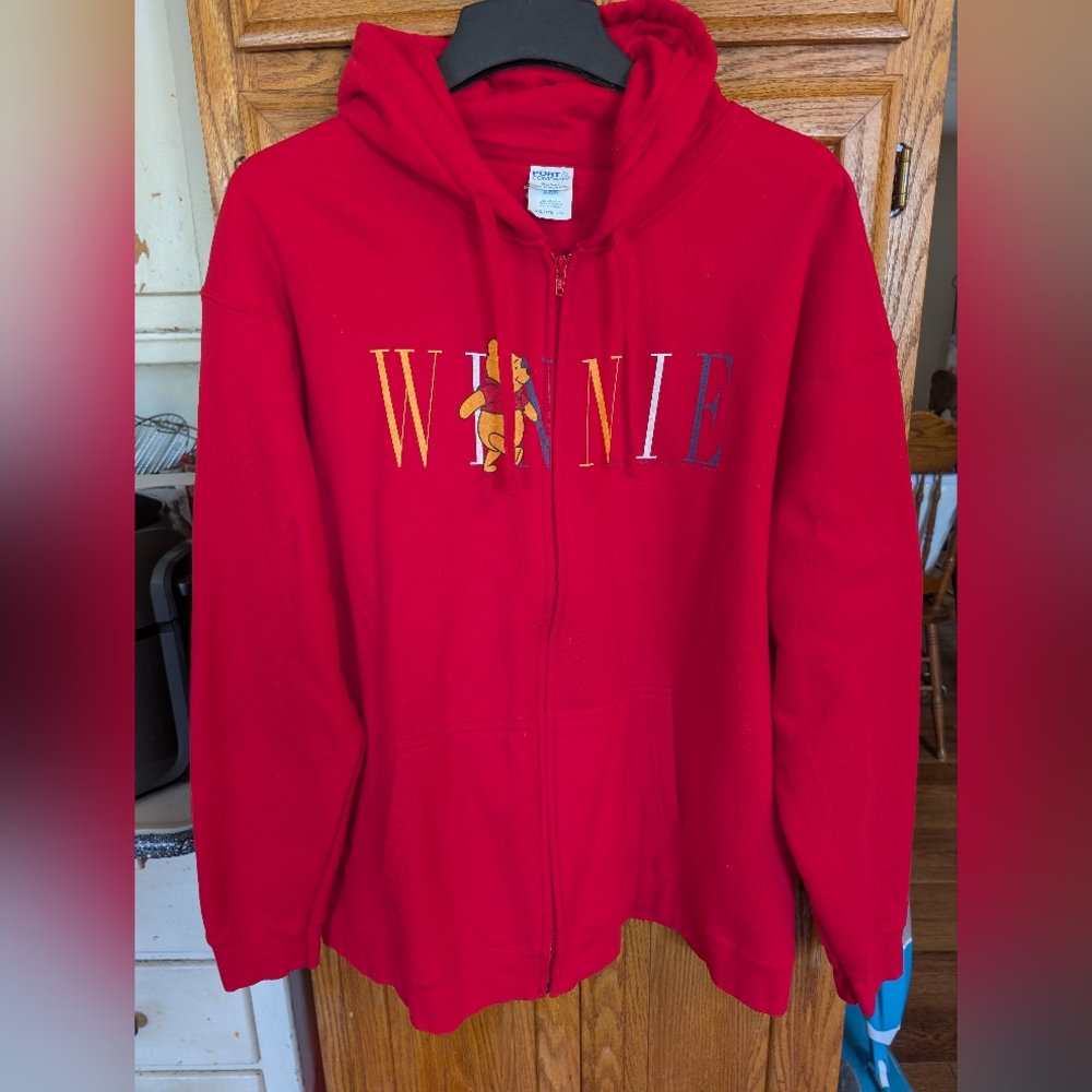 Disney Red Winnie The Pooh Zip Up Hoodie with Multicolor Letters